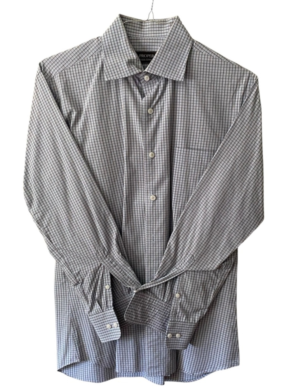 Proper Shirtings 120’s 2‑Ply Dress Shirt – Blue Gray Check – Classic Fit – Size